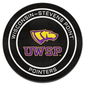 Wisconsin-Stevens Point Black 2 ft. Round Hockey Puck Accent Rug