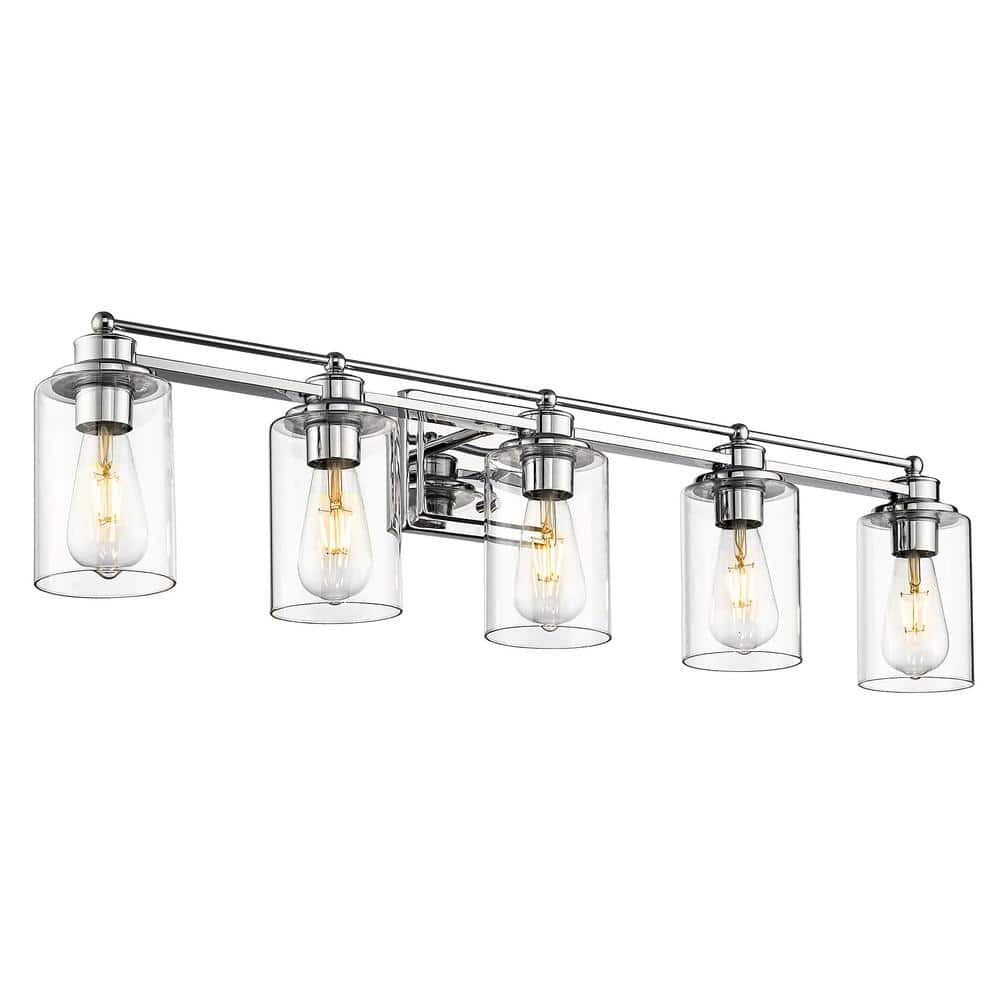 JAZAVA Farmhouse 37.4 in. 5-Light Chrome Bathroom Vanity Light with ...