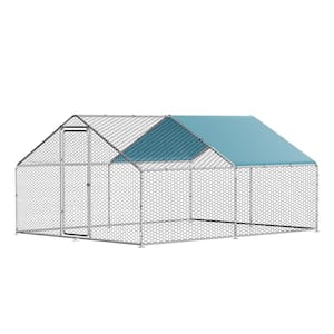 Large Metal Chicken Coop Run for 10/15 Chickens, Walk-in Chicken Runs for Yard w/Waterproof Cover, Duck Coop/Dog House