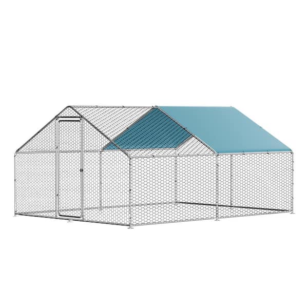 HOMLUX Large Metal Chicken Coop Run for 10/15 Chickens, Walk-in Chicken Runs for Yard w/Waterproof Cover, Duck Coop/Dog House