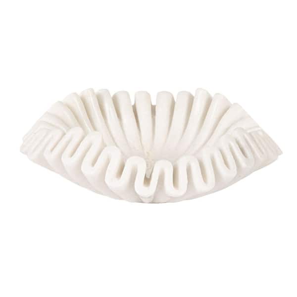 8.5 in. 120 fl. oz. White Marble Round Ruffle Serving Bowl