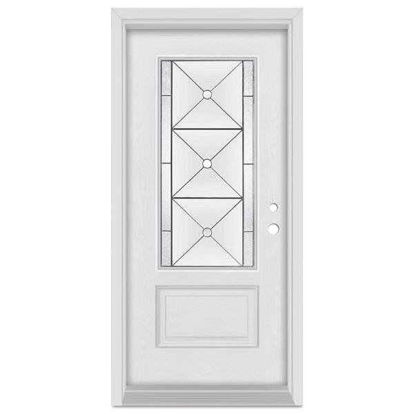 Stanley Doors 32 in. x 80 in. Bellochio Left-Hand Patina Finished Fiberglass Mahogany Woodgrain Prehung Front Door
