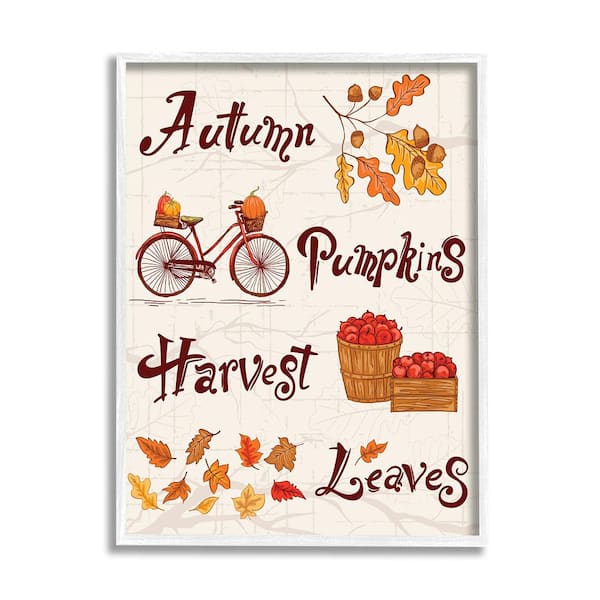 Stupell Industries Autumn Pumpkins Harvest Leaves by Diane Labombarbe 1-Piece Framed Graphic Print Nature Poster Art Print 30 in. x 24 in.