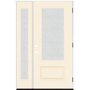 Legacy 53 in. W. x 80 in. 3/4-Lite Rain Glass LHOS Primed Linen Finish Fiberglass Prehung Front Door with 14 in. SL