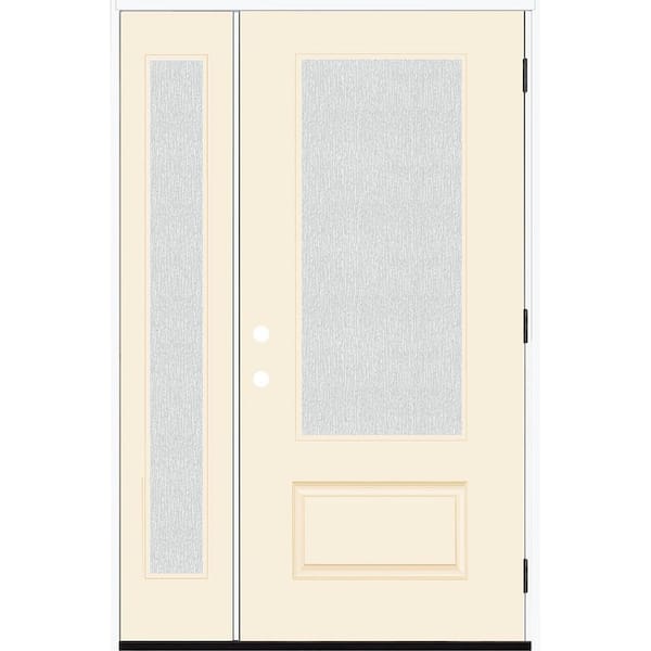 Steves & Sons Legacy 53 in. W. x 80 in. 3/4-Lite Rain Glass LHOS Primed Linen Finish Fiberglass Prehung Front Door with 14 in. SL