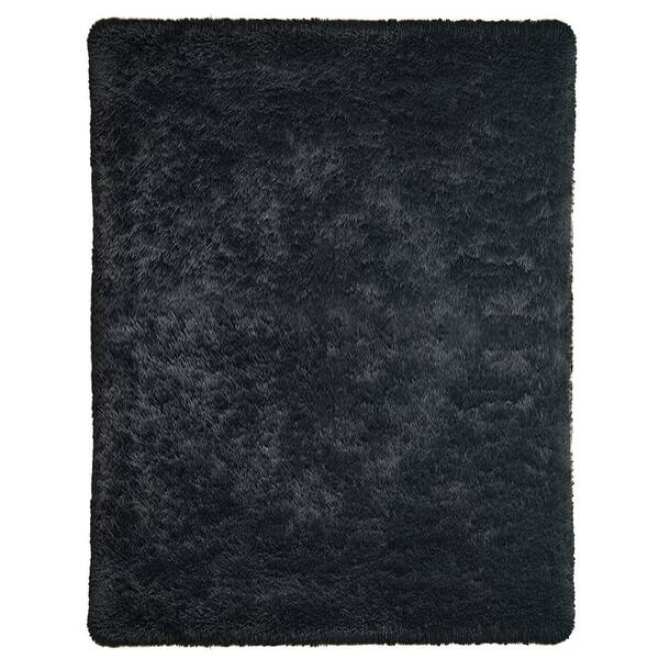 Latepis Plush Shag Black 2 ft. x 3 ft. Solid Polyester Area Rug
