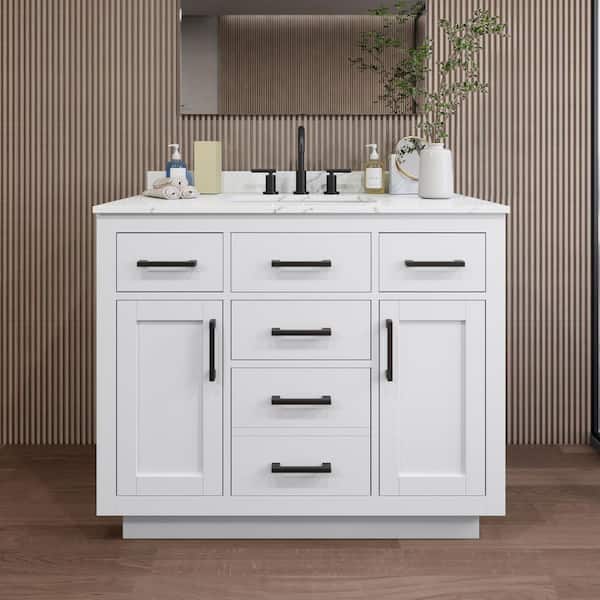Wyndham Collection Beckett TK 42 in. W x 22 in. D x 35 in. H Single Bath Vanity in White with Giotto Quartz Top