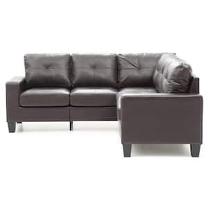 Newbury 82 in. W 2-Piece Faux Leather L Shape Sectional Sofa in Dark Brown