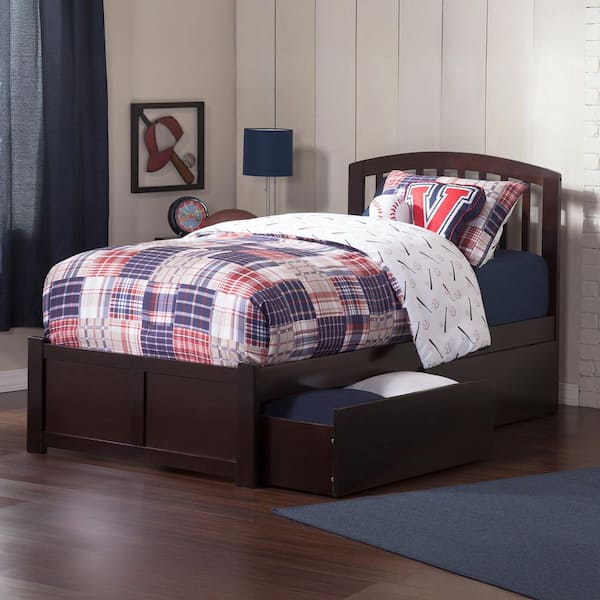 AFI Richmond Espresso Twin XL Solid Wood Storage Platform Bed with Flat Panel Foot Board and 2 Bed Drawers