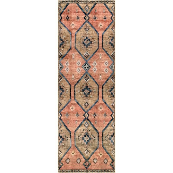 Katana Collage Washable Rust 3 ft. x 6 ft. Indoor Runner Rug