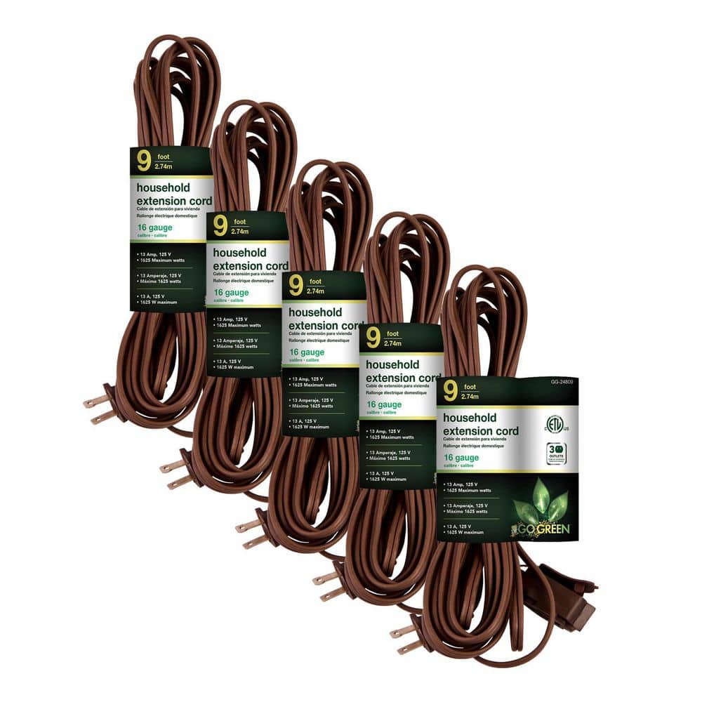 (G-24809-5) 9 ft. 16/2 Indoor Household Extension Cord, 3 Outlets, Brown, 5 PACK price history on PriceWatchPro