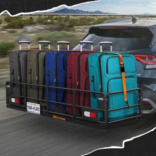 500lb. Cap. 60 in. x 24 in. x 14 in. Rustproof High Rail Hitch Mount Cargo Carrier Basket - License Holder, 2 in. Raise