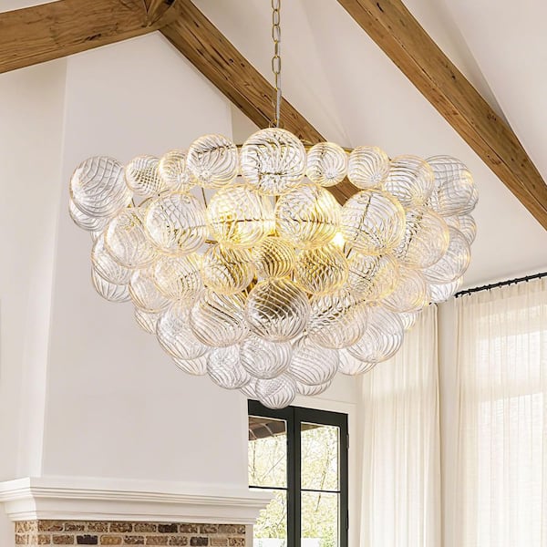 TinHon 6-Light Modern Gold Bubble Glass Chandelier, 25 in. Luxury