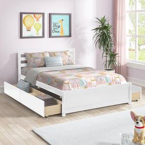 ANBAZAR 56 in. W Full Size White Storage Platform Bed Frame with 4 ...