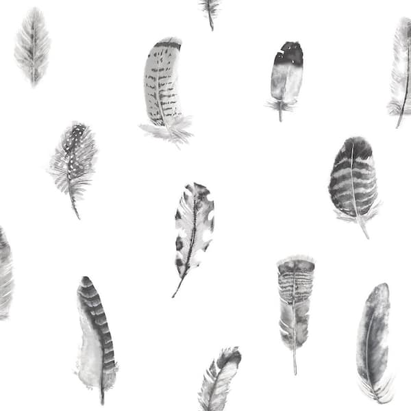 Unbranded Global Fusion Black and White Falling Feather Wallpaper