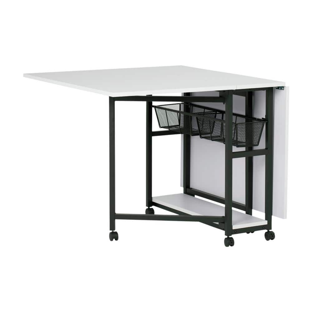 Charcoal & White Mobile Sewing Craft Table with Wire Storage