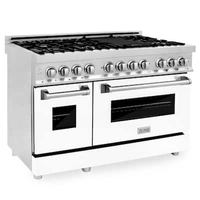 48" 6.0 cu. ft. Dual Fuel Range with Gas Stove and Electric Oven in Stainless Steel and White Matte Door