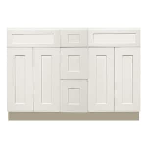 Ready to Assemble Shaker 60 in. W x 21 in. D x 34.5 in. H Vanity Cabinet with 4-Doors and 3-Drawers in White