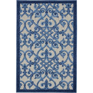 Aloha Gray/Blue doormat 3 ft. x 4 ft. Moroccan Modern Indoor/Outdoor Patio Kitchen Area Rug