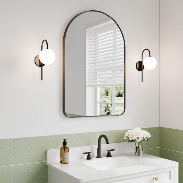 24 in. W x 36 in. H Arch Framed Wall Mount Bathroom Vanity Mirror in Matte Black