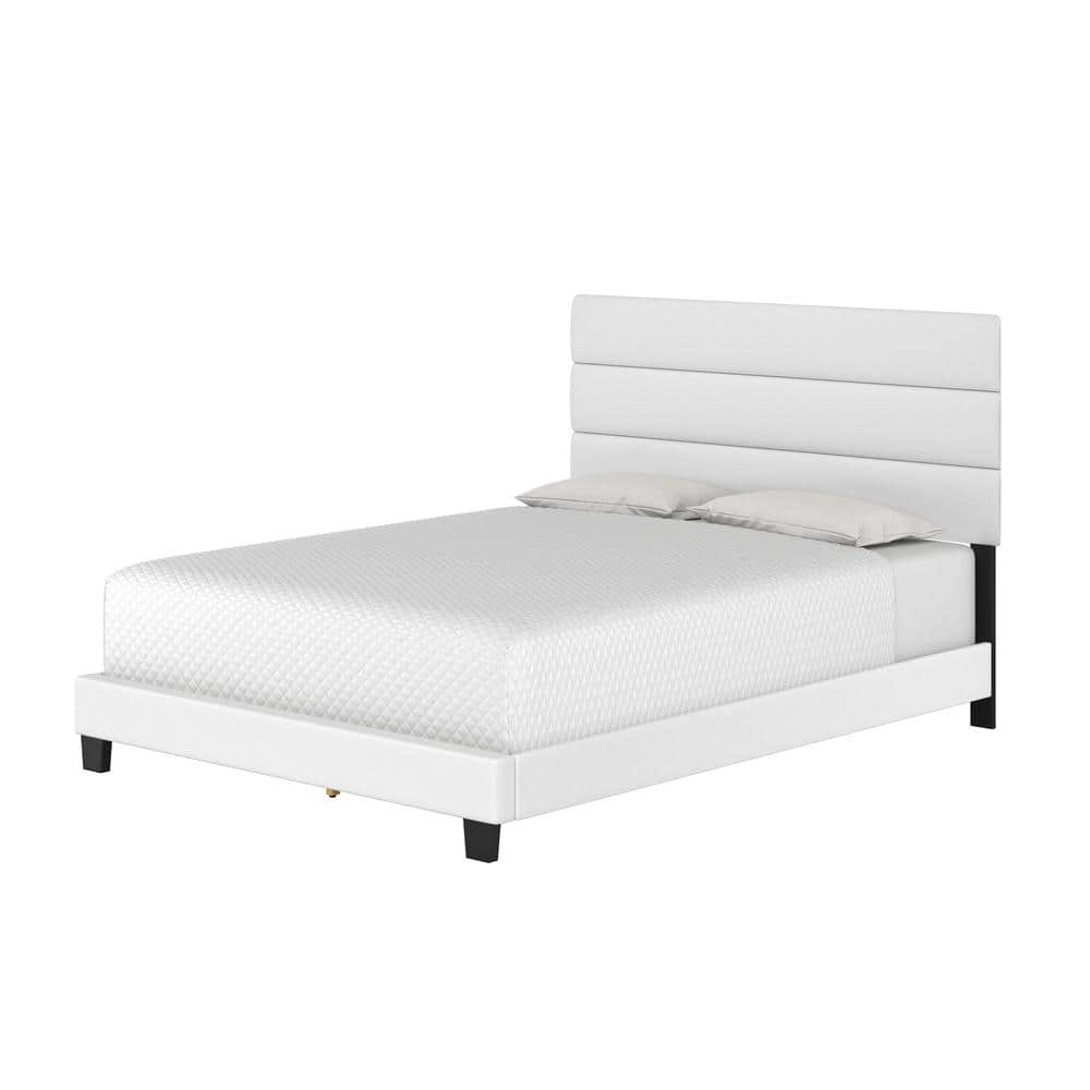 Twin White Faux Leather Upholstered Platform Bed with Tri-Panel Headboard