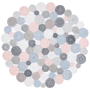 Cape Cod Blue/Pink 7 ft. x 7 ft. Circles Abstract Geometric Round Area Rug