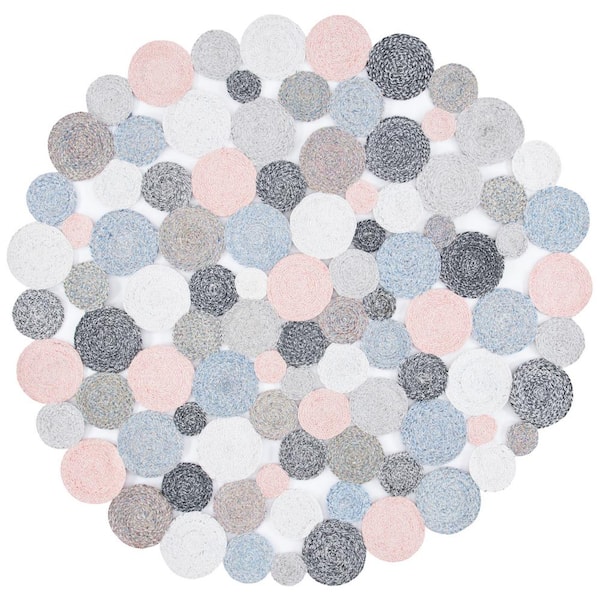 SAFAVIEH Cape Cod Blue/Pink 7 ft. x 7 ft. Circles Abstract Geometric Round Area Rug