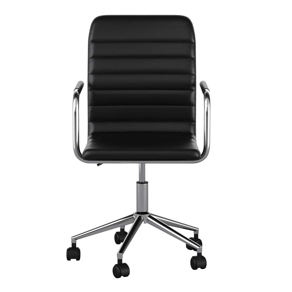 Black Faux Leather Executive Swivel Office Chair with Polished Nickel Frame