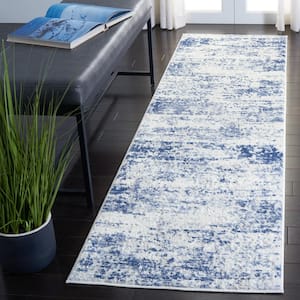 Amelia 2 ft. x 10 ft. Ivory/Navy Abstract Distressed Runner Rug