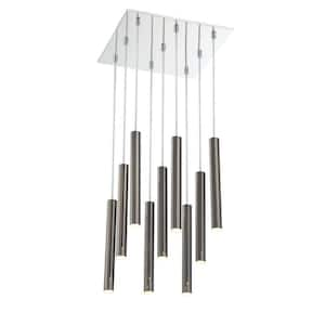 Forest 5 W 9 Light Chrome Integrated LED Shaded Chandelier with Pearl Black Steel Shade