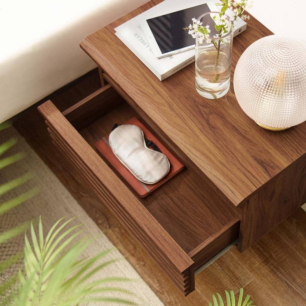Mid-Century Walnut Wall-Mount Nightstand with Drawer