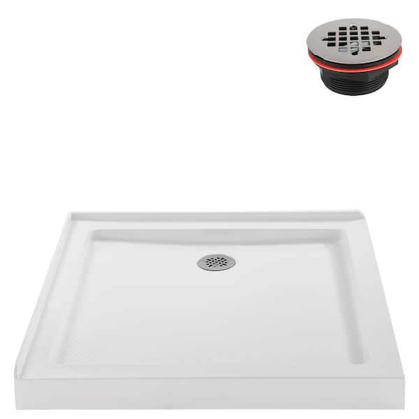 36 in. L x 36 in. W Corner Acrylic Shower Pan Base, Glossy White with Right Hand Drain, Drain Included