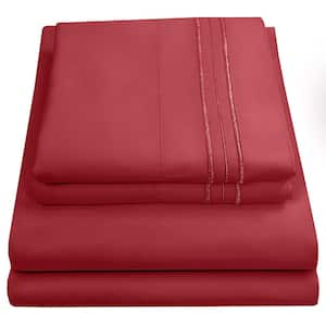 1800 Series 4-Piece Burgundy Solid Color Microfiber RV Short Queen Sheet Set