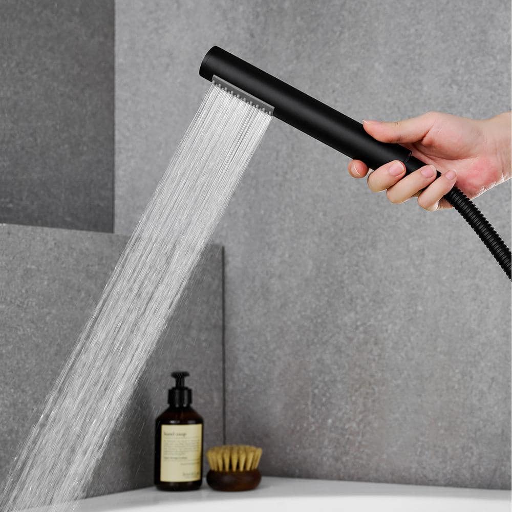 Matte Black Triple Handle Deck-Mount Roman Tub Faucet