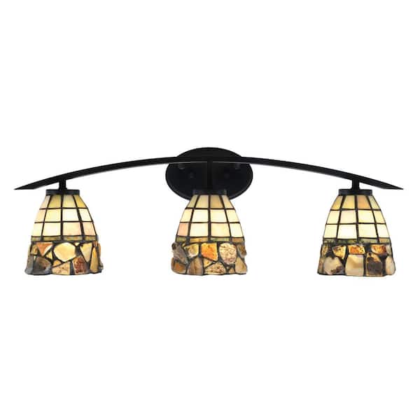 Unbranded Siena 29 in. 3-Light Vanity Light Matte Black with Cobblestone Art Glass Shades