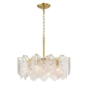 Jamie 20 in. Dia Brushed Shiny Brass 6-Light Tiered Leaf-Shaped Glass Chandelier