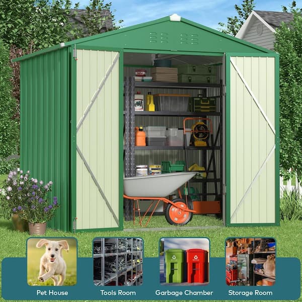 Lofka 8x6 FT (48 Sq Ft) Galvanized Metal Garden Shed with Double