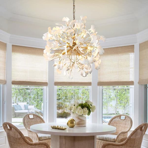 YUYI 31.5 in. 9-Light Gold Sputnik Chandelier Luxury Round Ceramic