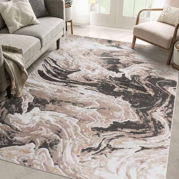 LOOM & LUXE Collection 5 ft. x 7.5 ft. Brown Abstract Non-Shedding Stylish and Stain Resistant Area Rug