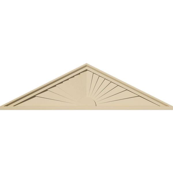 Ekena Millwork 48-in W x 13-in H x 2-in P (Pitch 6/12) Peaked Cap Sunburst Signature Urethane Pediment, Primed Tan