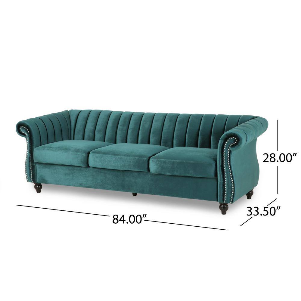 Teal Velvet Chesterfield 3-Seater Sofa with Nailhead Trim