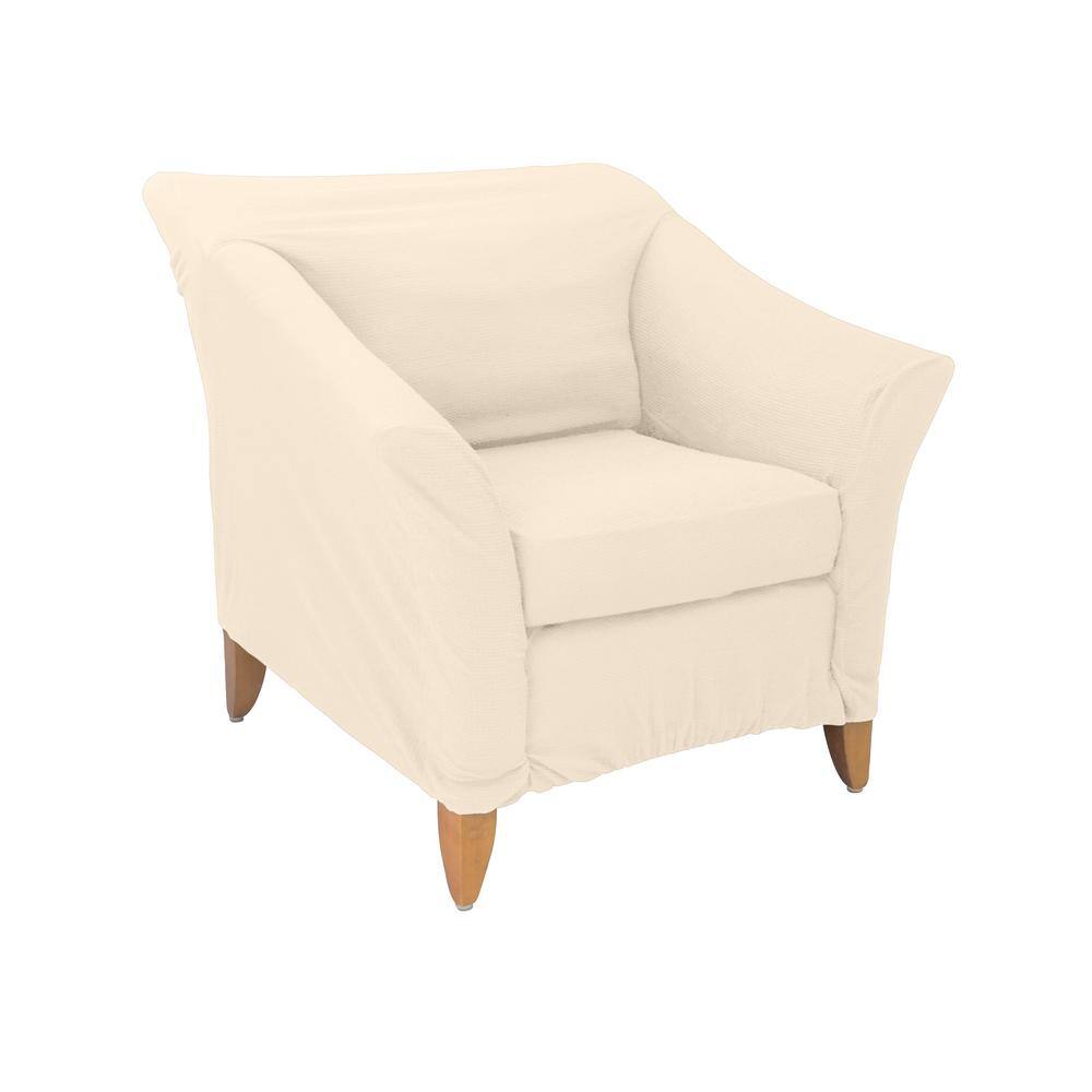 Ivory Waffle Design Polyester Chair/Recliner Stretch Slipcover