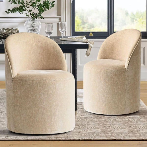 Brie Chenille Upholstered Barrel Dining Chair with Castors (Set of 2)