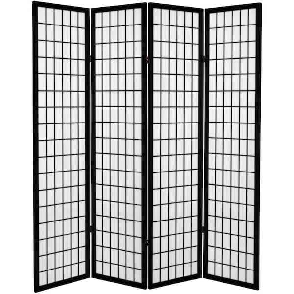 Oriental Furniture 6 ft. Black Canvas Window Pane 4-Panel Room Divider