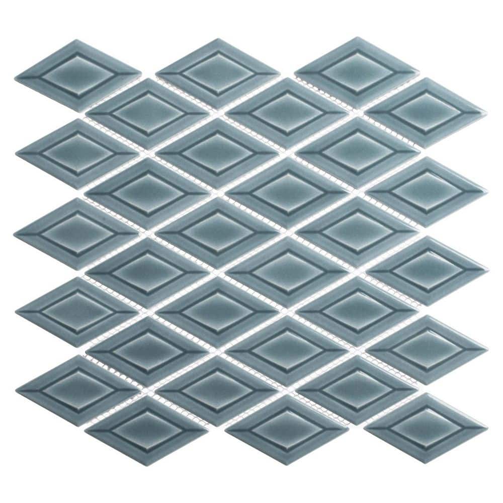 Venecia Vivaldi Blue 1 in. x 3 in. 3D Framed Diamond Glossy Porcelain Wall 