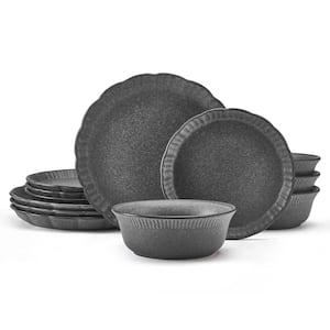 Noah 12-Piece Gray Stoneware Dinnerware Set, Service For 4