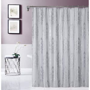 Silver 70" x 72" Majestic Satin Embroidered Shower Curtain