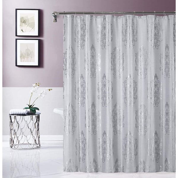 Dainty Home Silver 70" x 72" Majestic Satin Embroidered Shower Curtain