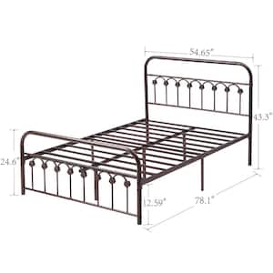 Classic Bed Frame, Purple Bronze Metal Frame, Full Size Platform Bed with Victorian Style Iron-Art Headboard