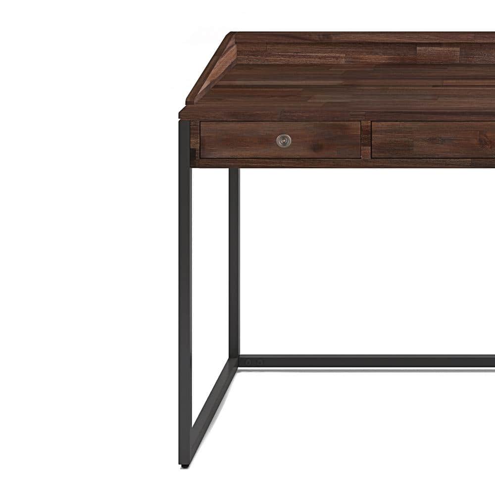 Industrial Distressed Charcoal Brown Acacia Wood Desk with Drawer